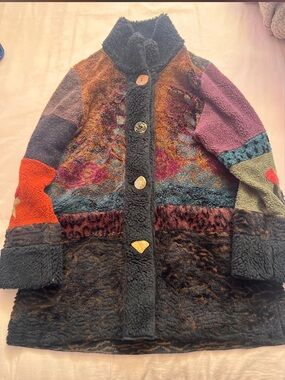 Whimsical Bohemian Patchwork Teddy Coat - Multicolor